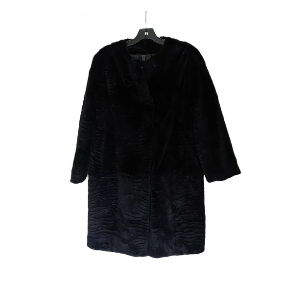 Dawn Levy Catina Coat Rabbit Fur Black Textured Small EUC - Picture 2 of 10